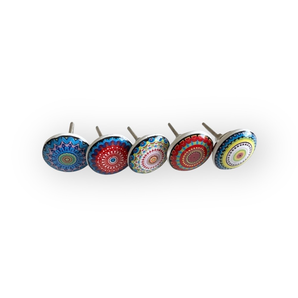 Vintage Handpainted Ceramic Door Knobs ☺︎︎ Set of 5 ☺︎ Choose Blues or Reds ☺︎ - Picture 4 of 16